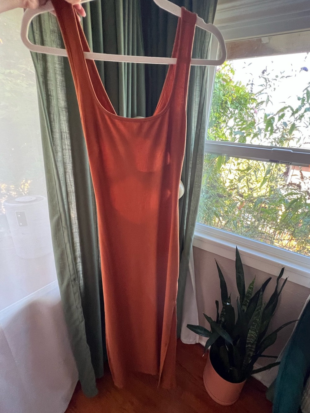 Sleek Scoop Neck Slip Dress in Rust